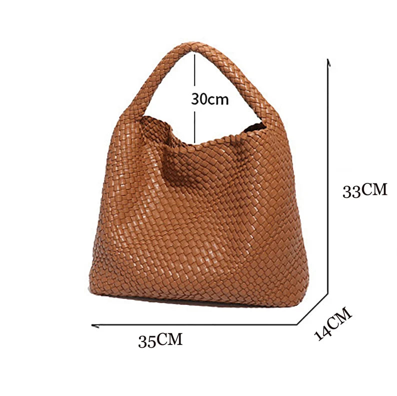 Hand Woven Bag Women Vegan Leather Tote