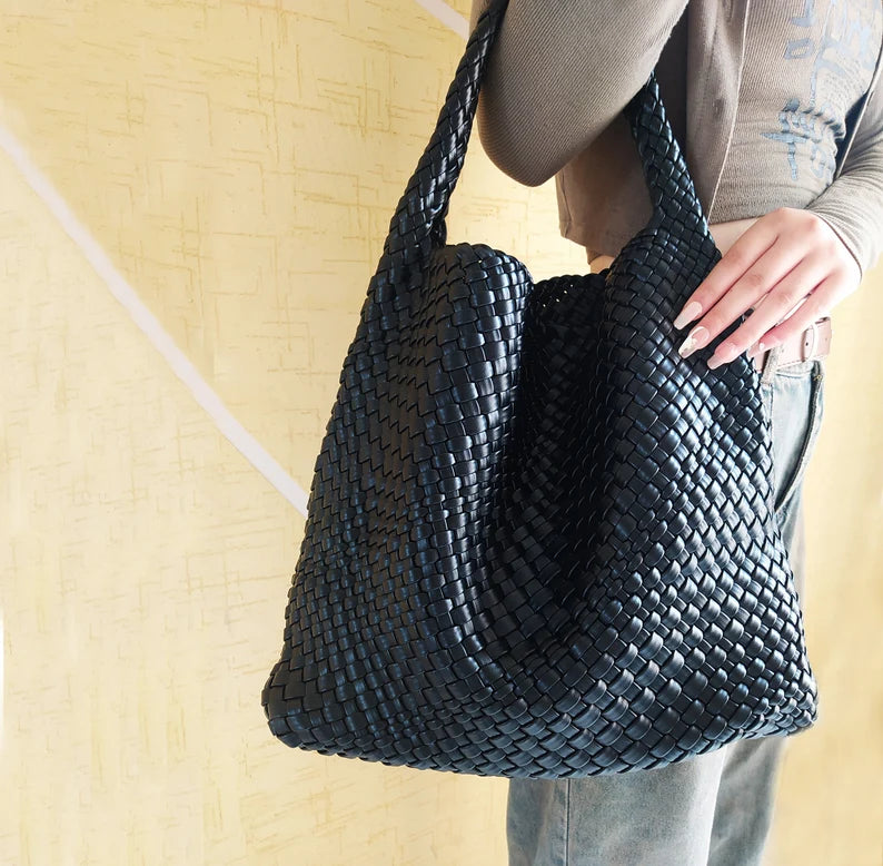 Hand Woven Bag Women Vegan Leather Tote