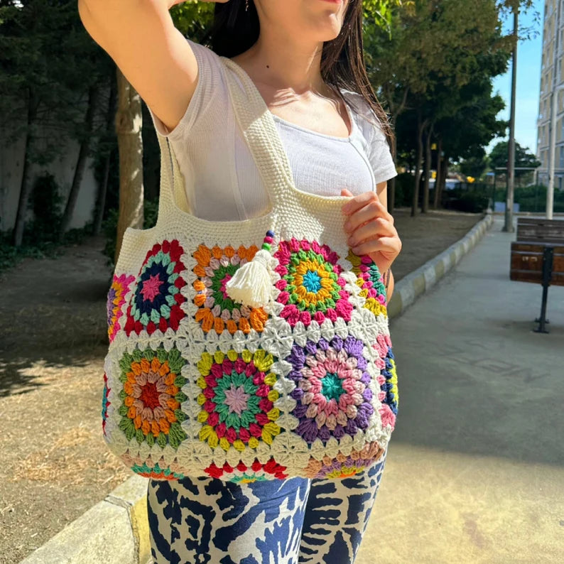 Crochet Bag, Granny Square Bag, Shoulder Bag