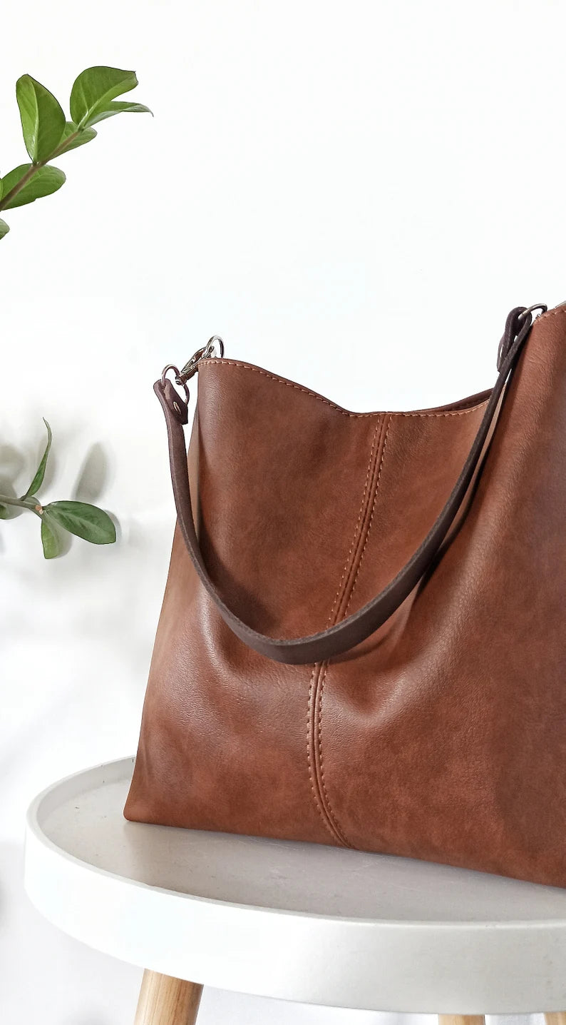 Cognac brown Hobo bag, Leather hobo purse