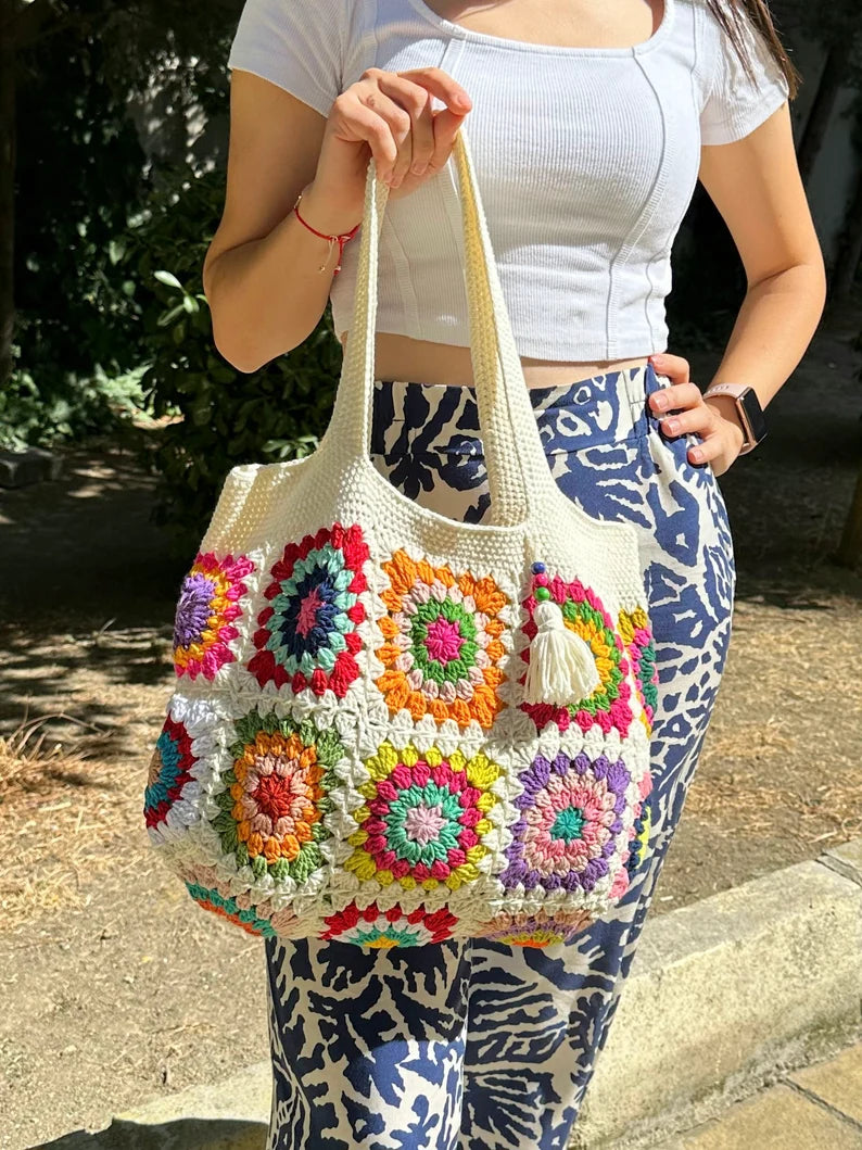 Crochet Bag, Granny Square Bag, Shoulder Bag