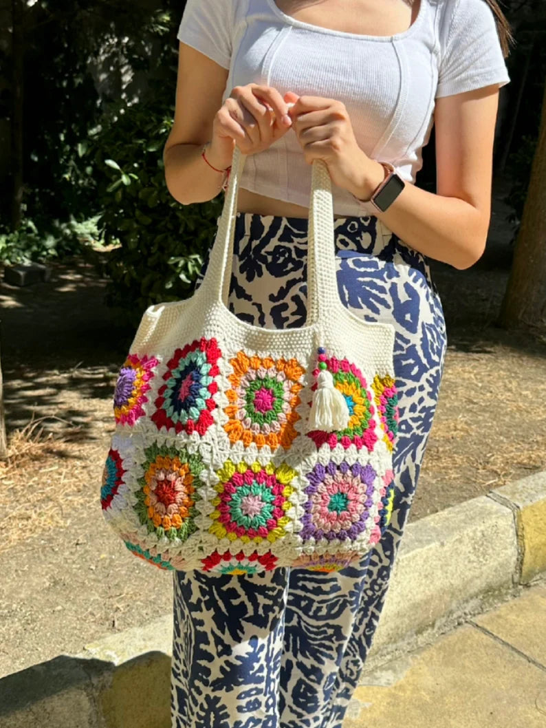 Crochet Bag, Granny Square Bag, Shoulder Bag