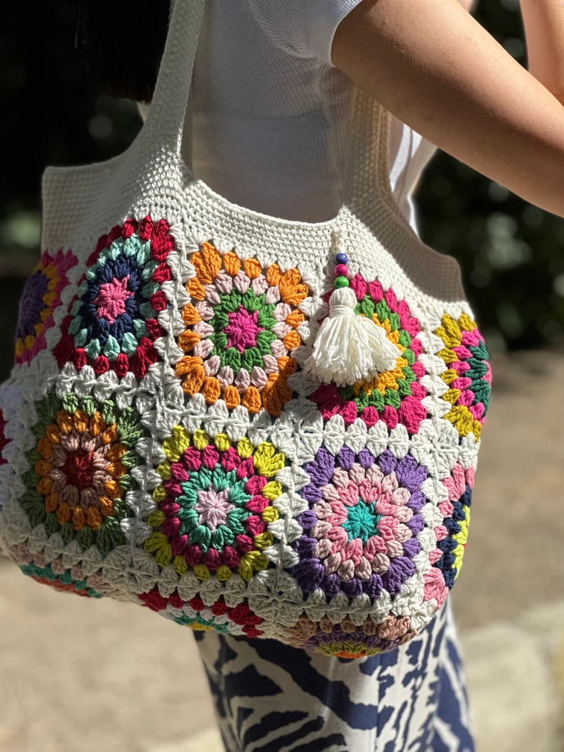 Crochet Bag, Granny Square Bag, Shoulder Bag