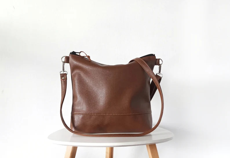 Brown crossbody bag, Vegan leather crossbody bag