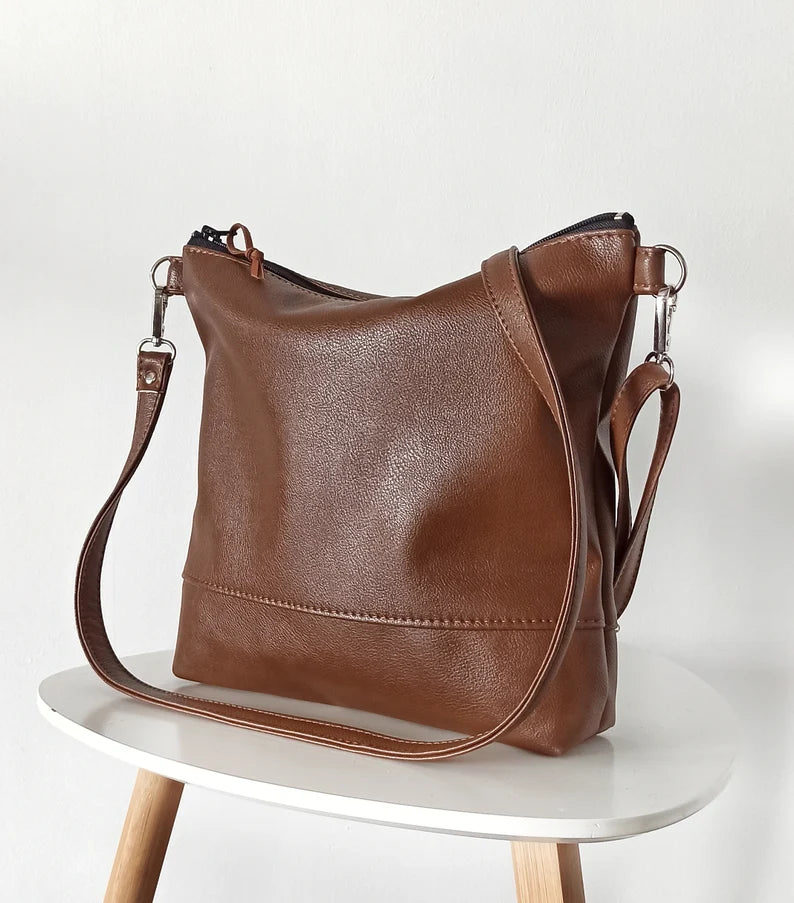 Brown crossbody bag, Vegan leather crossbody bag