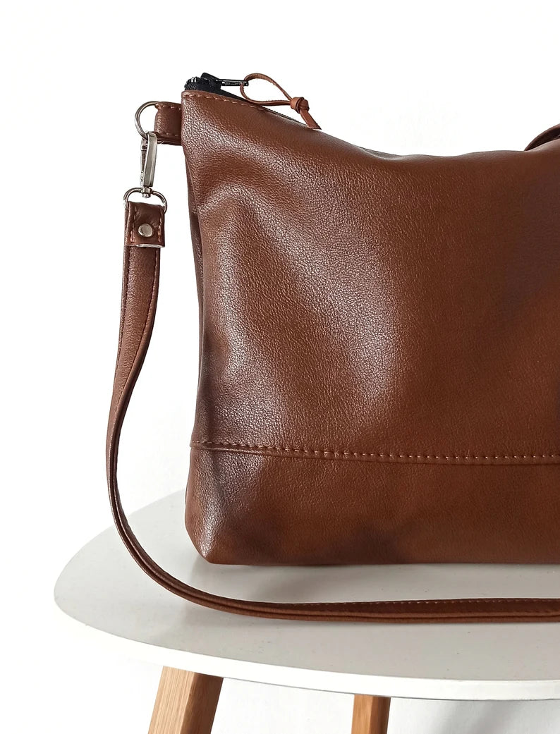 Brown crossbody bag, Vegan leather crossbody bag