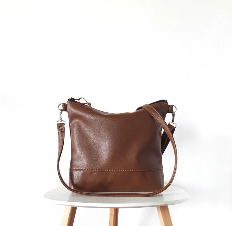 Brown crossbody bag, Vegan leather crossbody bag