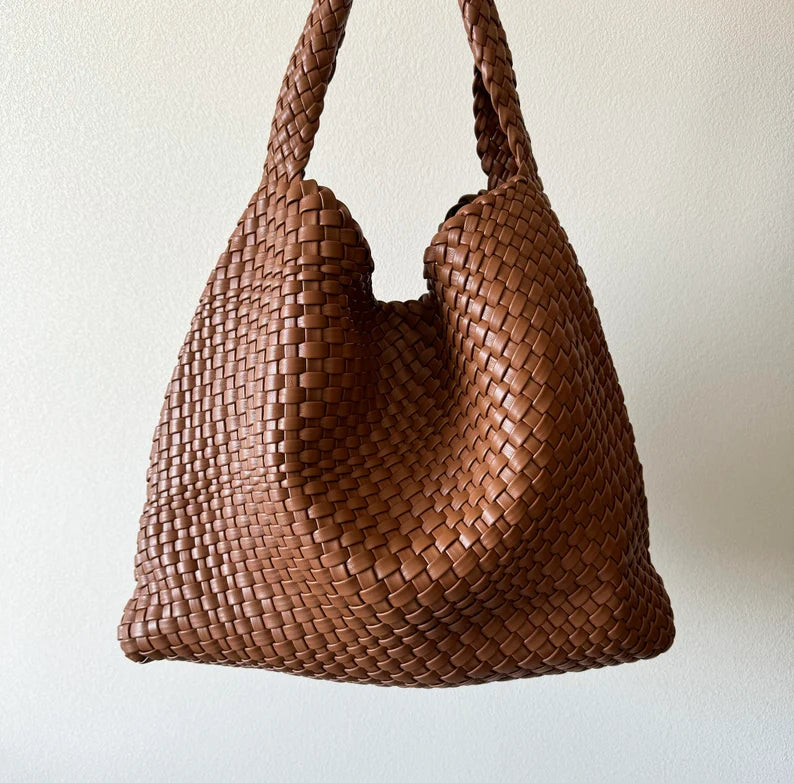 Hand Woven Bag Women Vegan Leather Tote