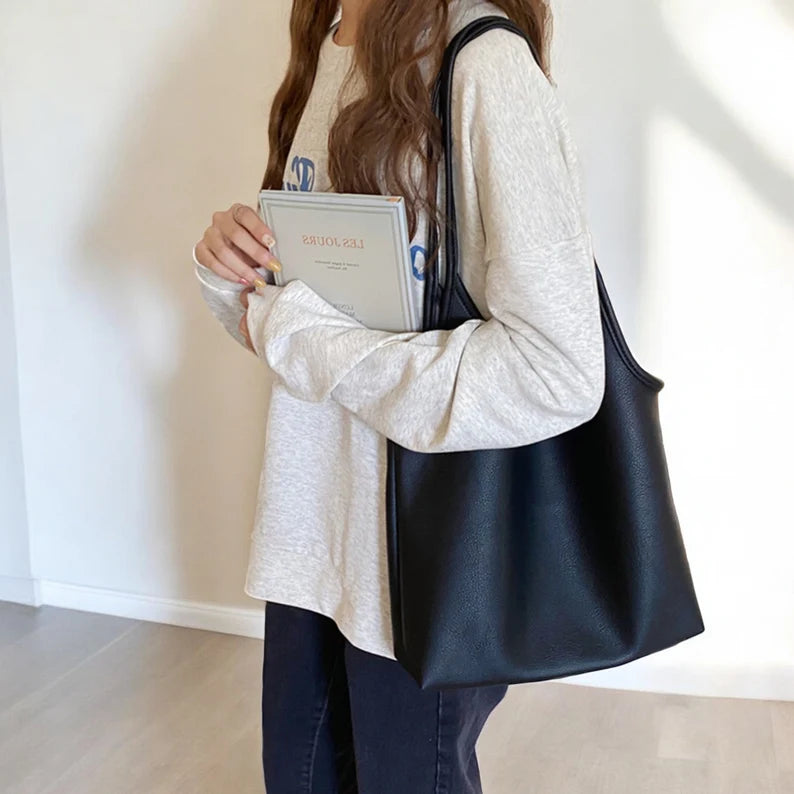 Women Soft Shoulder Bag - Soft Vegan Leather Tote Bag