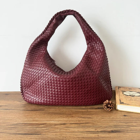 Hand Woven Bag, Vegan Leather Women Tote Bag