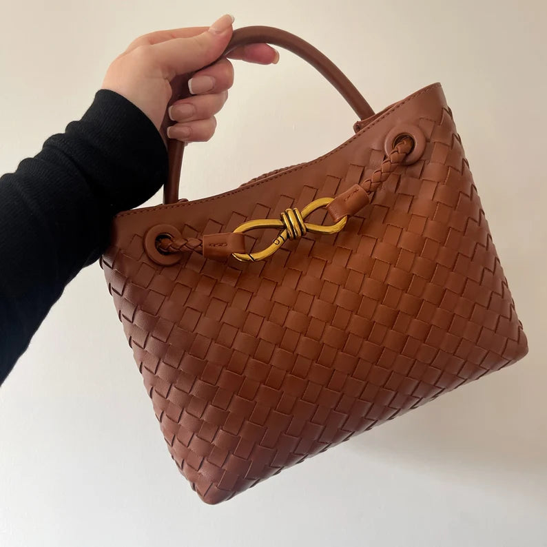 Woven Leather Tote Handbag