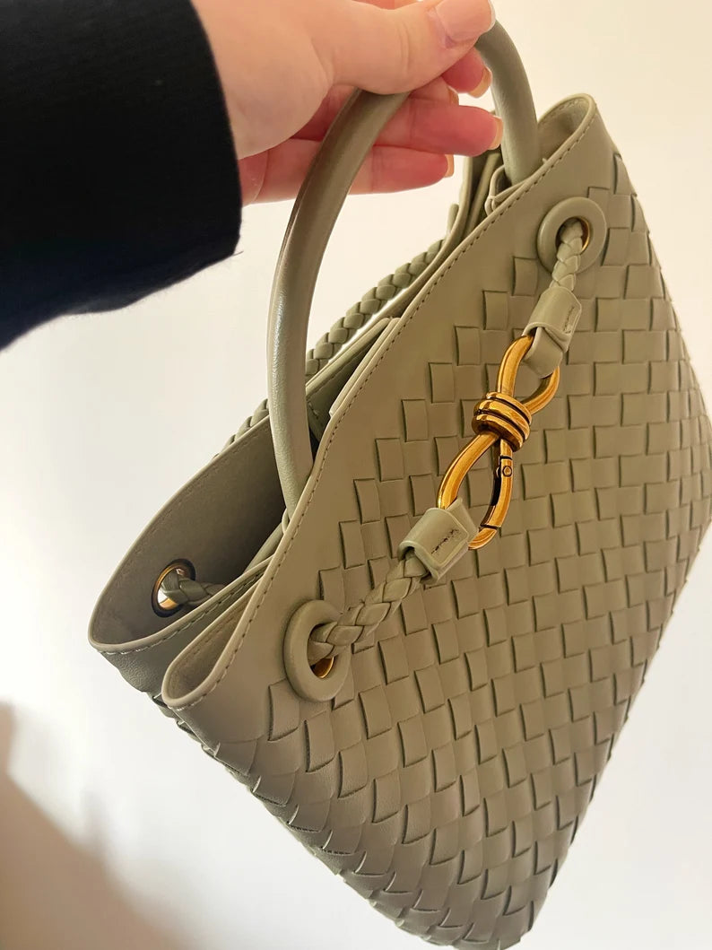 Woven Leather Tote Handbag