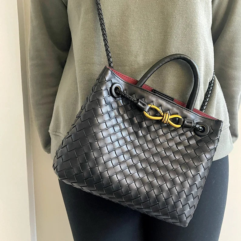 Woven Leather Tote Handbag