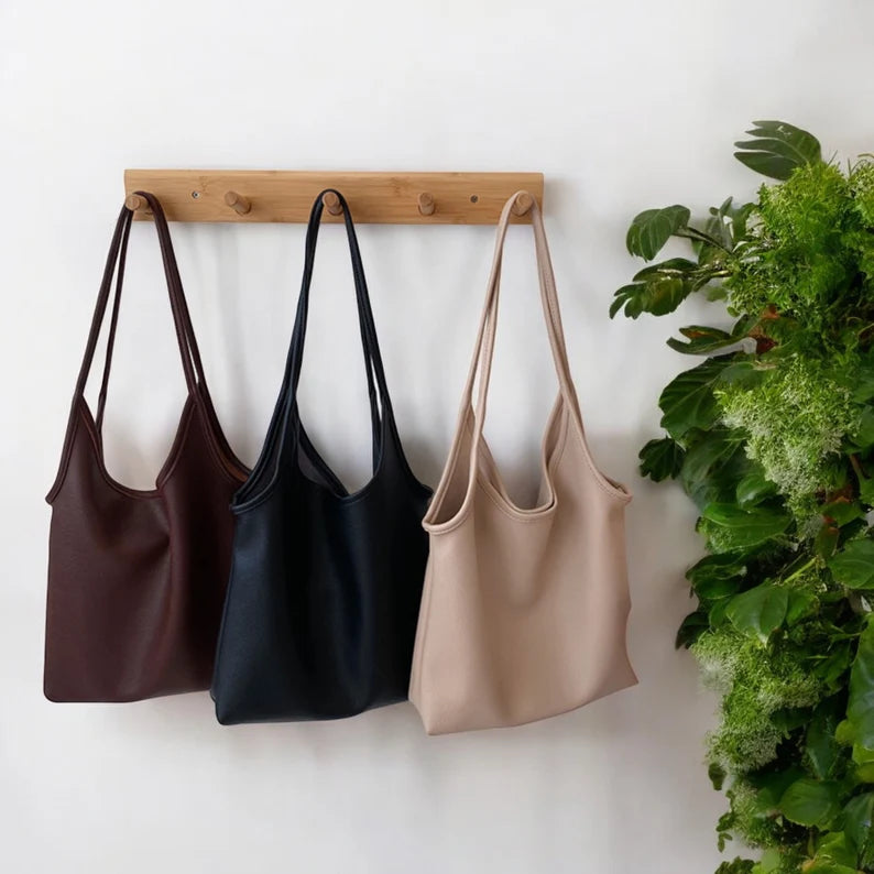 Women Soft Shoulder Bag - Soft Vegan Leather Tote Bag