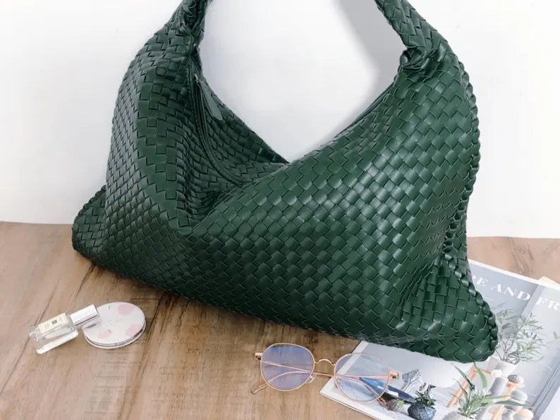 Large Leather Woven Bag for Women