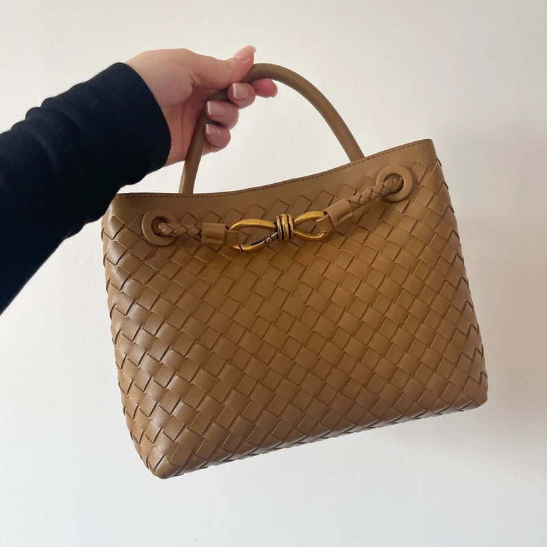 Woven Leather Tote Handbag