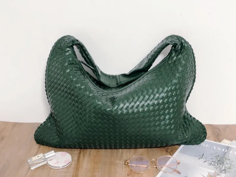 Large Leather Woven Bag for Women