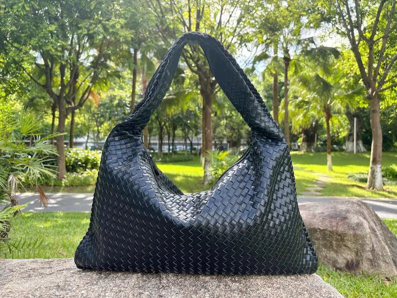 Large Leather Woven Bag for Women