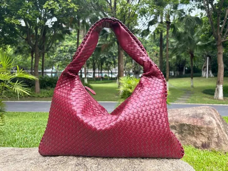 Large Leather Woven Bag for Women