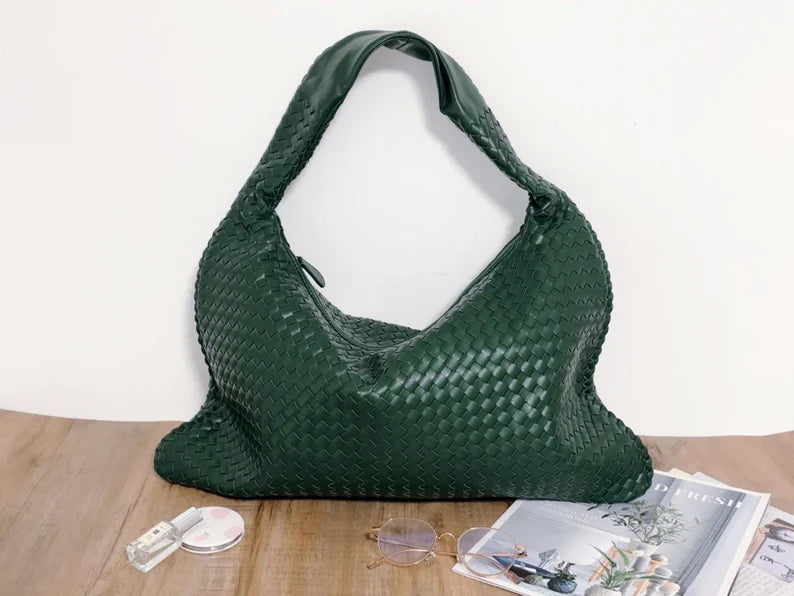 Large Leather Woven Bag for Women