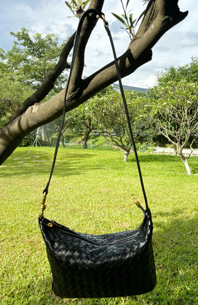 Handwoven Leather Hobo Handbag